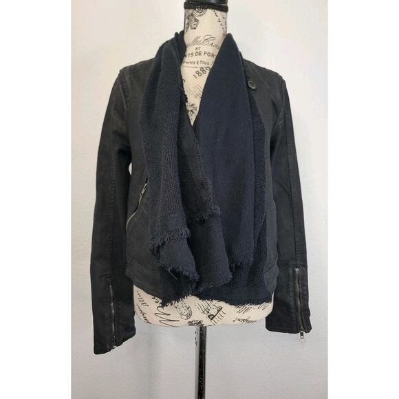 Free People Drape Front Moto Waxed Biker Jacket Womens Size 4 Black OB418010 - Picture 3 of 15